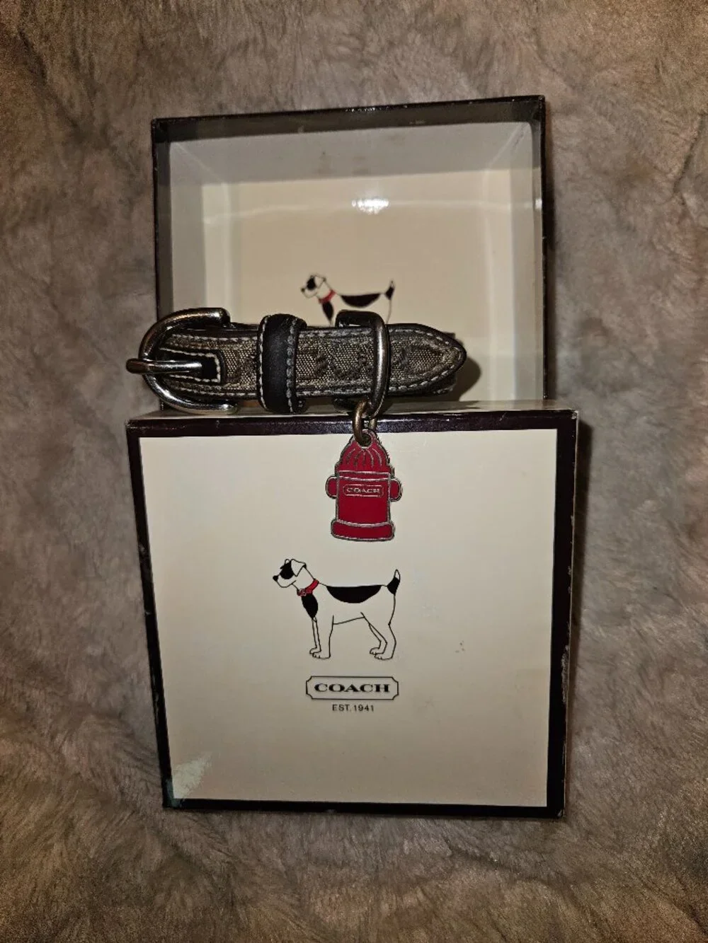 COACH BROWN LEATHER BROWN JACQUARD SIGNATURE C DOG PET COLLAR 60178 XS - Picture 1 of 8
